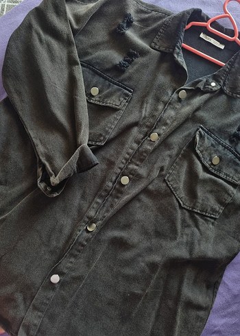 Diğer Düğmeli Gri Kadın Denim Ceket Midi Boy