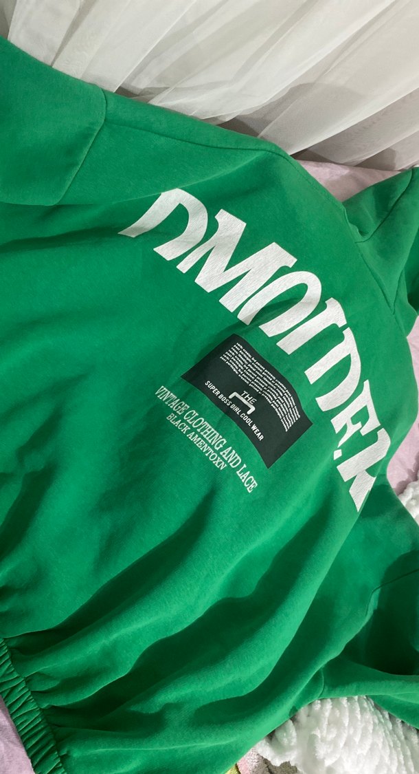 Kadın Yeşil Kapüşonlu Fermuarlı Sweatshirt - Görsel 2