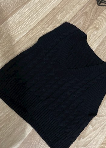 Siyah V Yakalı Örgü Kadın Süveter - Görsel 2