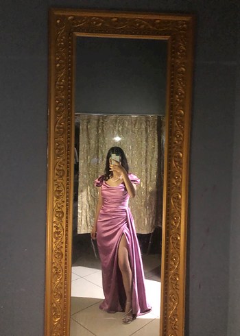 Pembe Drapeli Uzun Straplez Abiye Elbise