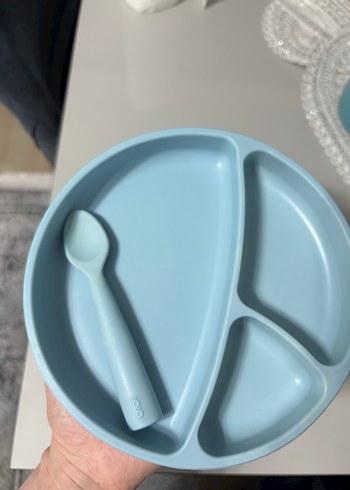 Bebek Bölmeli Mavi Tabak ve  kaşık kase  dahil 3 ürün taşta - Görsel 2