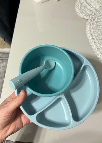 Bebek Bölmeli Mavi Tabak ve  kaşık kase  dahil 3 ürün taşta - Görsel 6