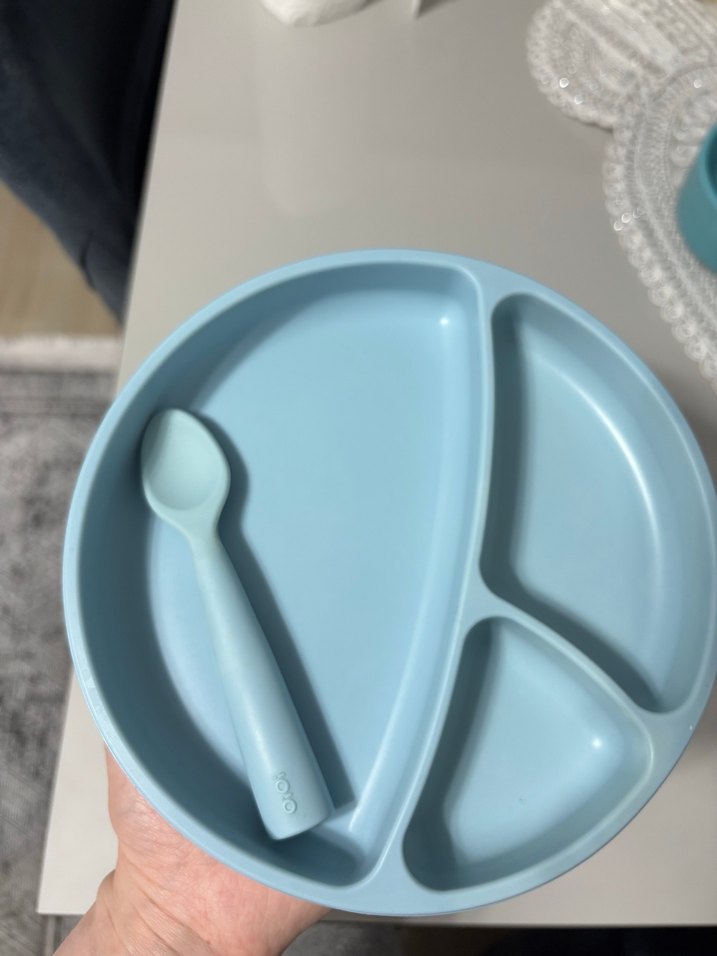 Bebek Bölmeli Mavi Tabak ve  kaşık kase  dahil 3 ürün taşta - Görsel 2