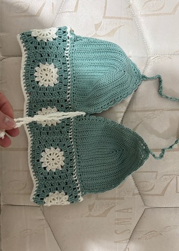 Turkuaz Dantel Detaylı Örgü Büstiyer - Görsel 2