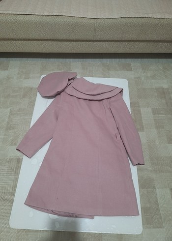 Kız Çocuk Pembe Düğmeli Kaban ve Şapka - Görsel 2