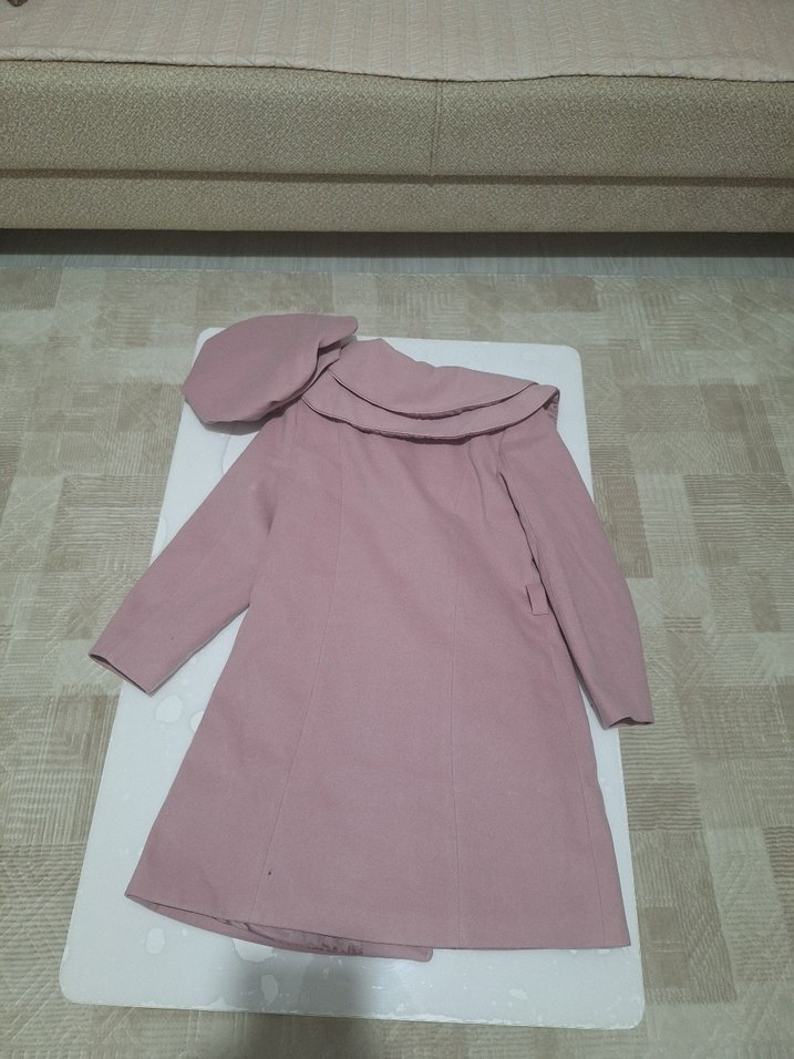 Kız Çocuk Pembe Düğmeli Kaban ve Şapka - Görsel 2