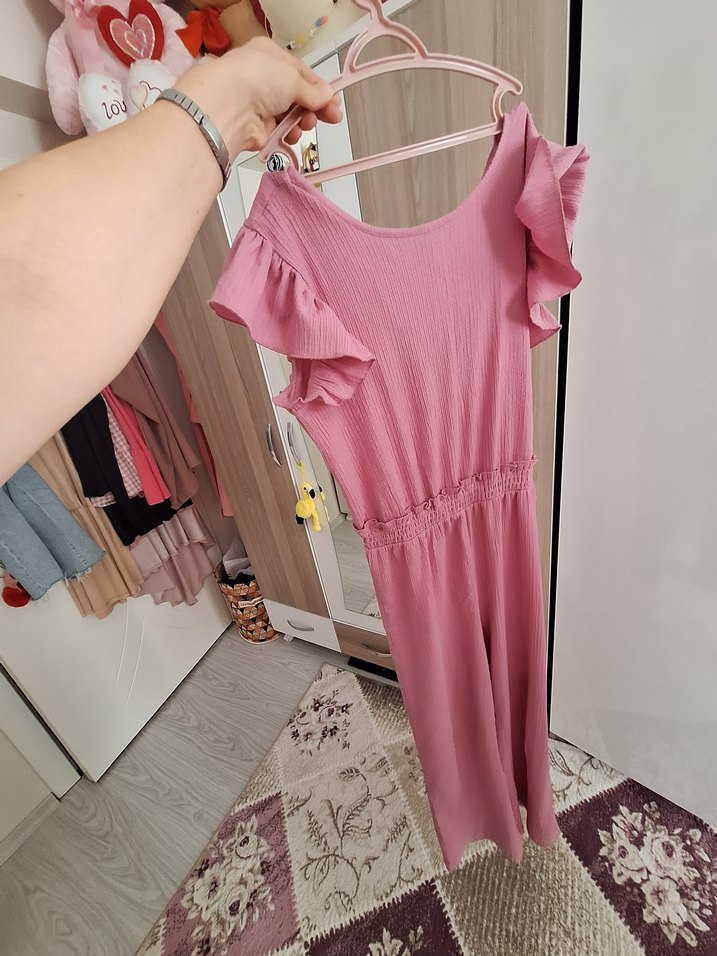 Kadın Kırmızı Fırfırlı Midi Tulum - Görsel 3