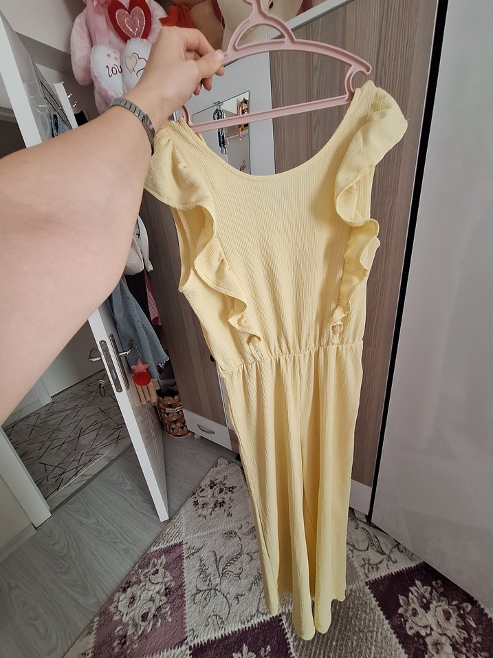 Kadın Kırmızı Fırfırlı Midi Tulum - Görsel 2