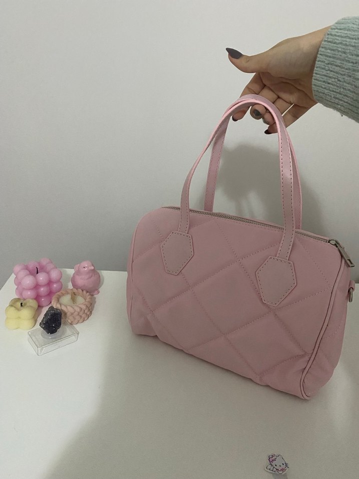 Pembe Deri Kadın El Çantası - Görsel 4