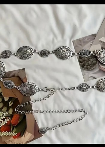 Gri Metal Zincir Detaylı Kadın Kemer