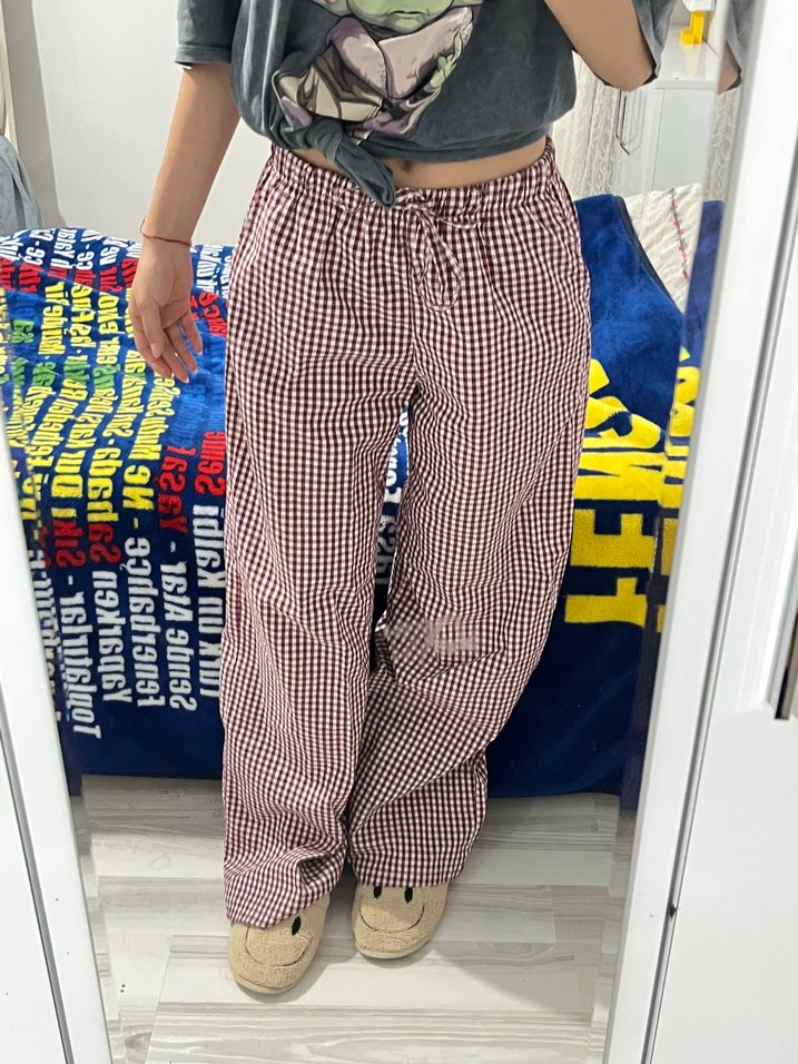 Düğmeli Kırmızı Salaş Kadın Kumaş Pantolon - Görsel 2