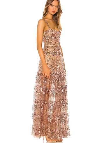 Boncuk İşlemeli Uzun Bej Kadın Elbise - Görsel 3