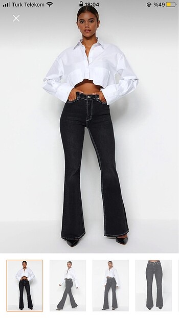 TRENDYOL MİLLA Siyah Kontrast Dikişli Yüksek Bel Flare Jeans