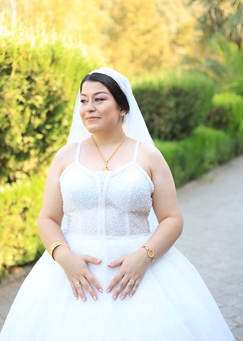 Gelinlik Askılı Straplez Beyaz A Kesim Gelinlik
