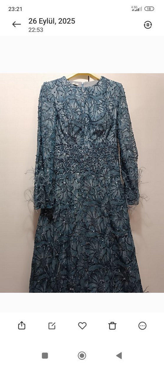 Boncuk İşlemeli Uzun Kollu  Abiye Elbise - Görsel 3