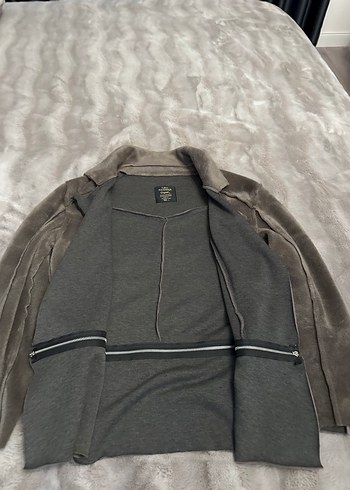 Gri Süet Kadın Ceket Kürk Detaylı - Görsel 3