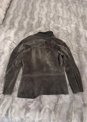 Gri Süet Kadın Ceket Kürk Detaylı - Görsel 2