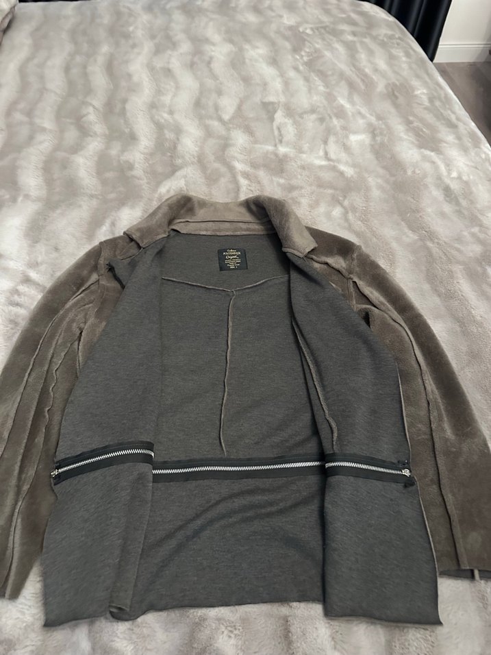 Gri Süet Kadın Ceket Kürk Detaylı - Görsel 3