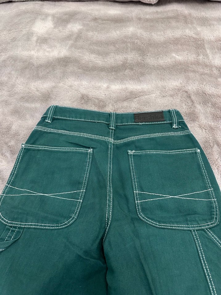 Kadın Yeşil Bol Kesim Kot Pantolon - Görsel 3