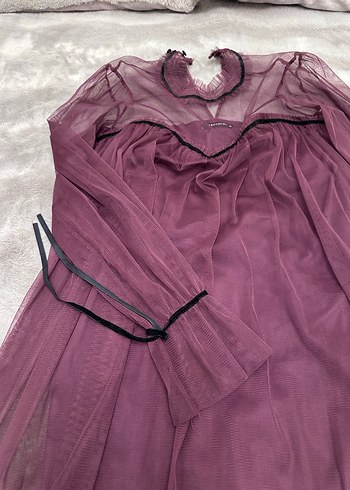 Mor Uzun Kollu Midi Gotik Elbise - Görsel 2