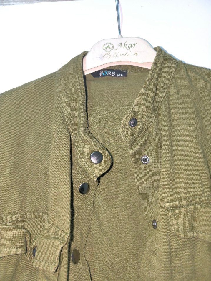 Düğmeli Kısa Haki Bohem Kadın Ceket - Görsel 2