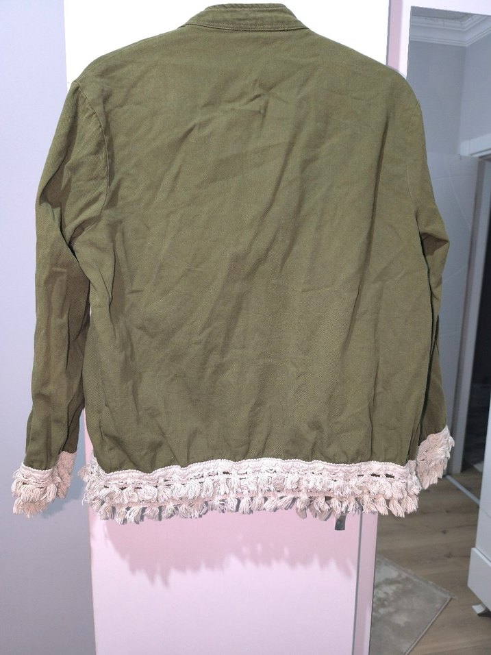 Düğmeli Kısa Haki Bohem Kadın Ceket - Görsel 3