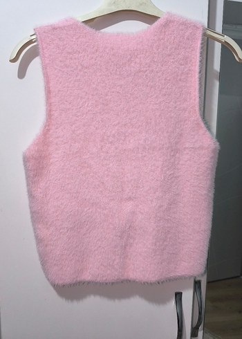 Düğmeli Pembe Kısa Triko Yelek/ Süveter - Görsel 2