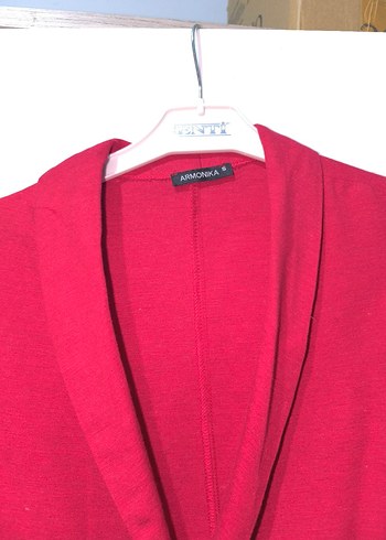 Kırmızı Kadın Keten Düğmeli Midi Ceket - Görsel 2