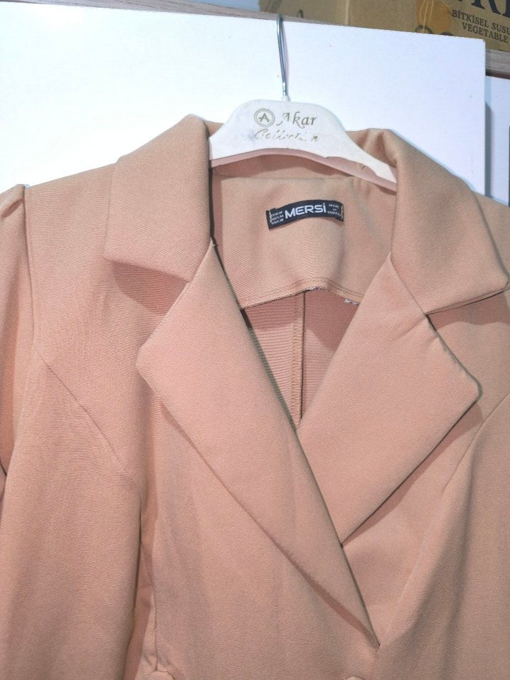 Bej Midi Kadın Kısa Kollu Düğmeli elbise - Görsel 2