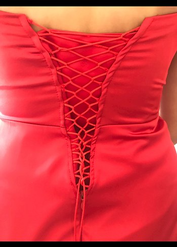 Kırmızı Drapeli V Yakalı Kadın Abiye Elbise - Görsel 8