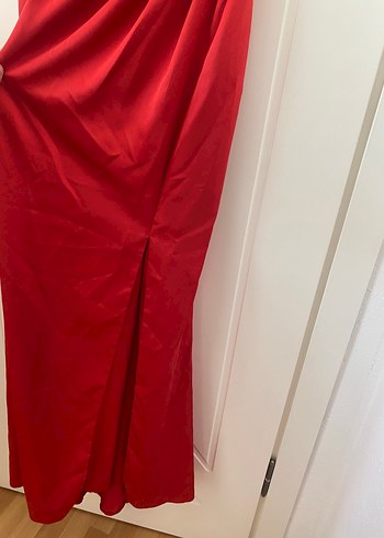 Kırmızı Drapeli V Yakalı Kadın Abiye Elbise - Görsel 6