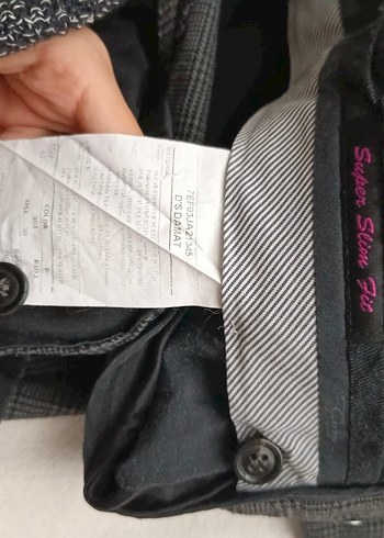 D'S Damat Çizgili Gri Erkek Normal Kesim Pantolon Slim Fit - Görsel 3