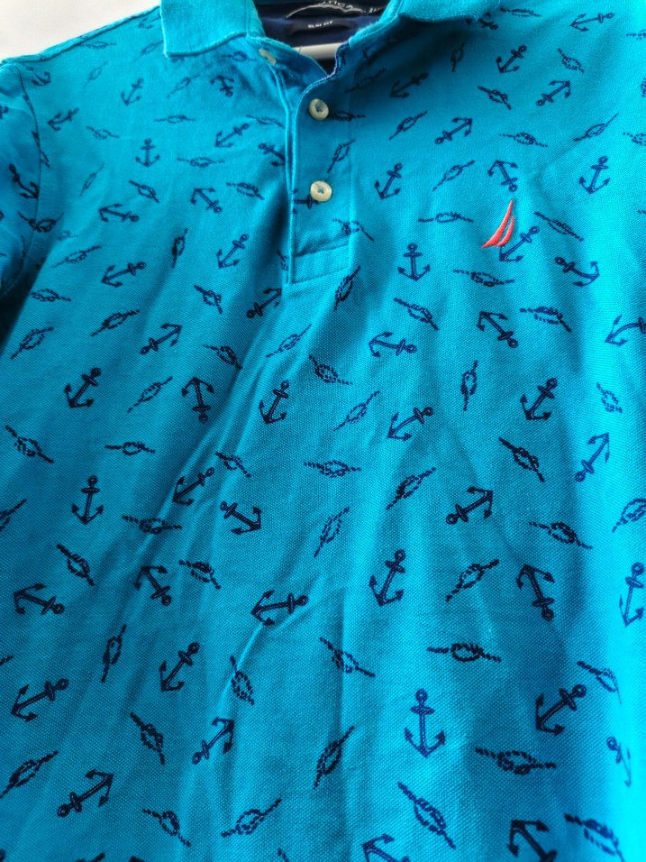 Nautica Mavi Denizci Baskılı Kısa Kollu Polo Erkek Tişört - Görsel 3