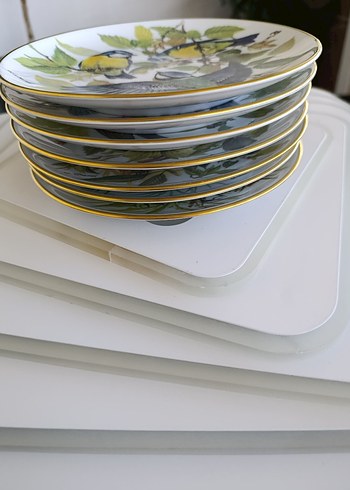 Çiçek ve Kuş Desenli Çok Renkli Tabaklar - Görsel 7