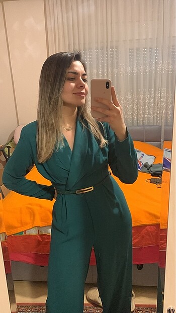 l Beden Kemerli yeşil tulum