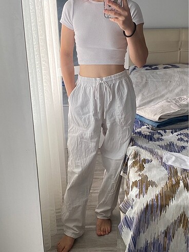 m Beden beyaz keten pantalon