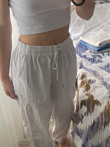 m Beden beyaz Renk beyaz keten pantalon