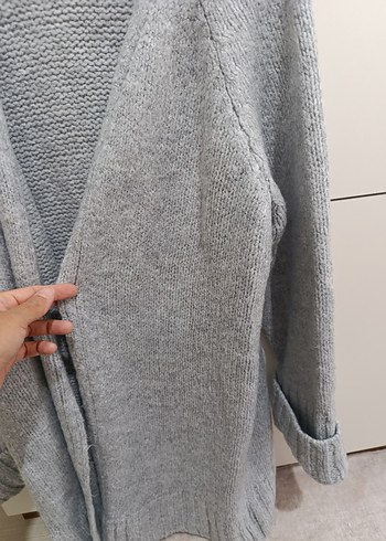 Gri Örgü Kadın Hırka, Rahat Kesim - Görsel 2