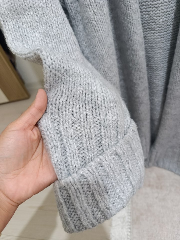 Gri Örgü Kadın Hırka, Rahat Kesim - Görsel 5