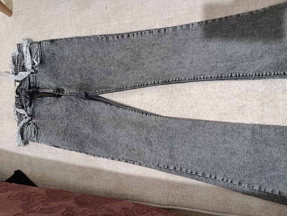 Kadın Gri Kot Pantolon - Kemerli, Normal Boy - Görsel 2