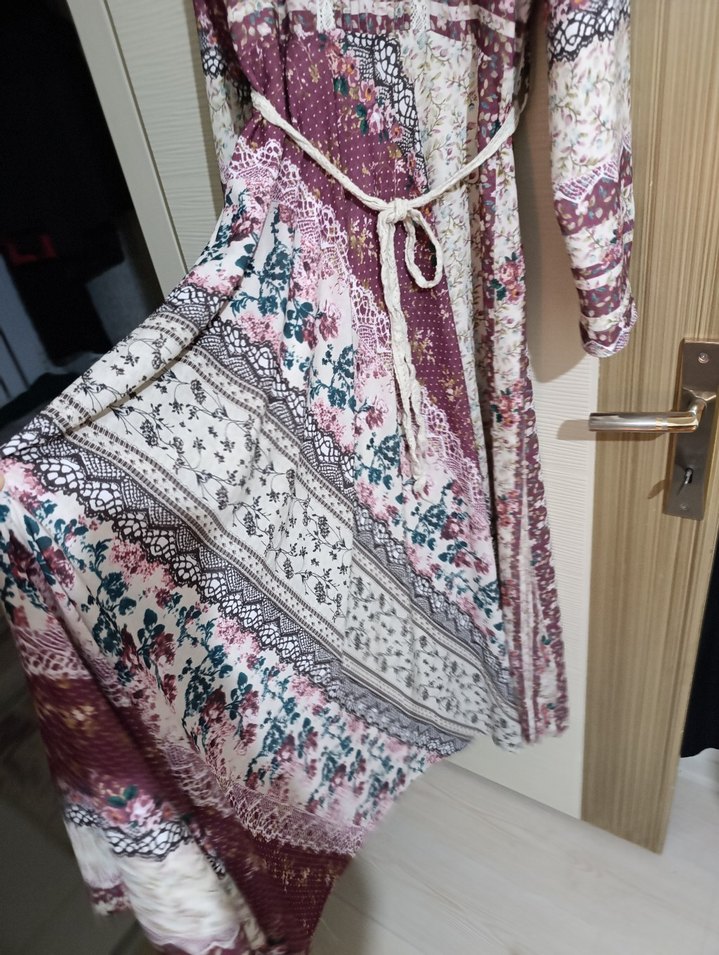 Bohem Çok Renkli Uzun Kollu Uzun Elbise - Görsel 2