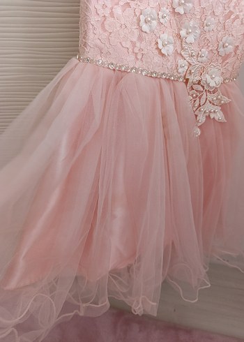 Dantel İşlemeli Mini Pembe çocuk Abiye - Görsel 3