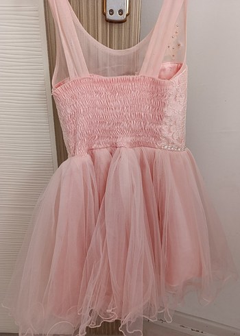 Dantel İşlemeli Mini Pembe çocuk Abiye - Görsel 2