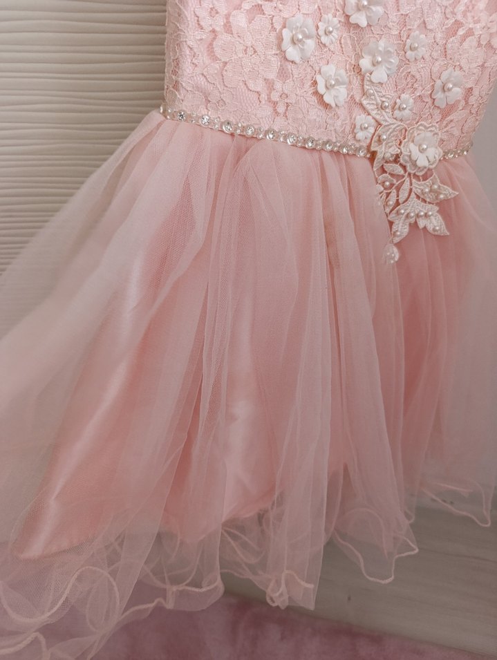 Dantel İşlemeli Mini Pembe çocuk Abiye - Görsel 3