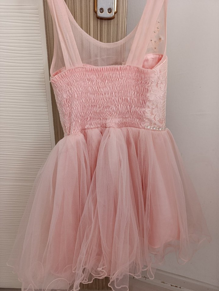 Dantel İşlemeli Mini Pembe çocuk Abiye - Görsel 2