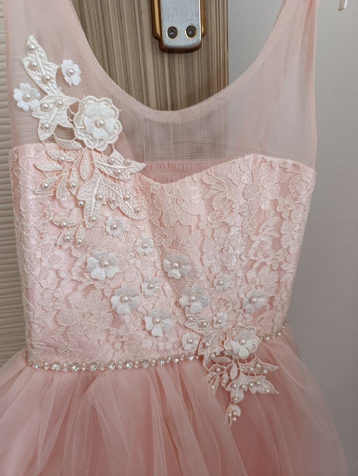 Dantel İşlemeli Mini Pembe çocuk Abiye - Görsel 4