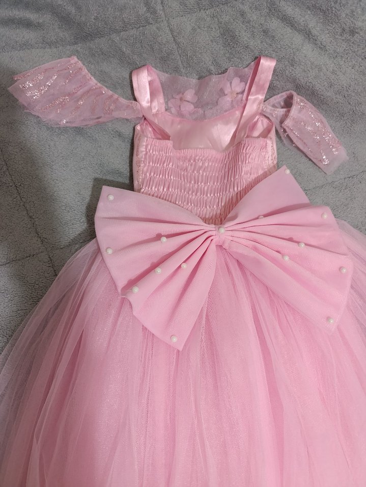 Kız Çocuk Pembe Tül gelinlik - Görsel 3