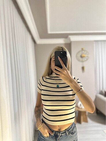 SLOW CİZGİLİ CROP TİSORT