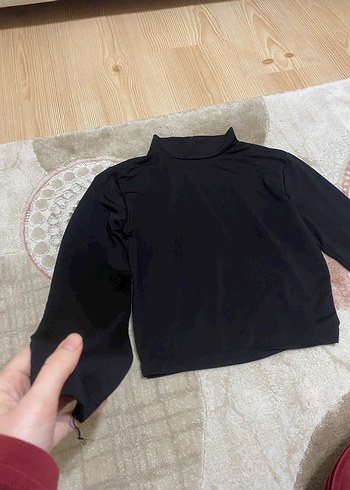 Siyah Yarım Balıkçı Yaka Crop Top - Görsel 2