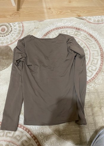 Bej V Yaka Drapeli Uzun Kollu Kadın Bluz - Görsel 3